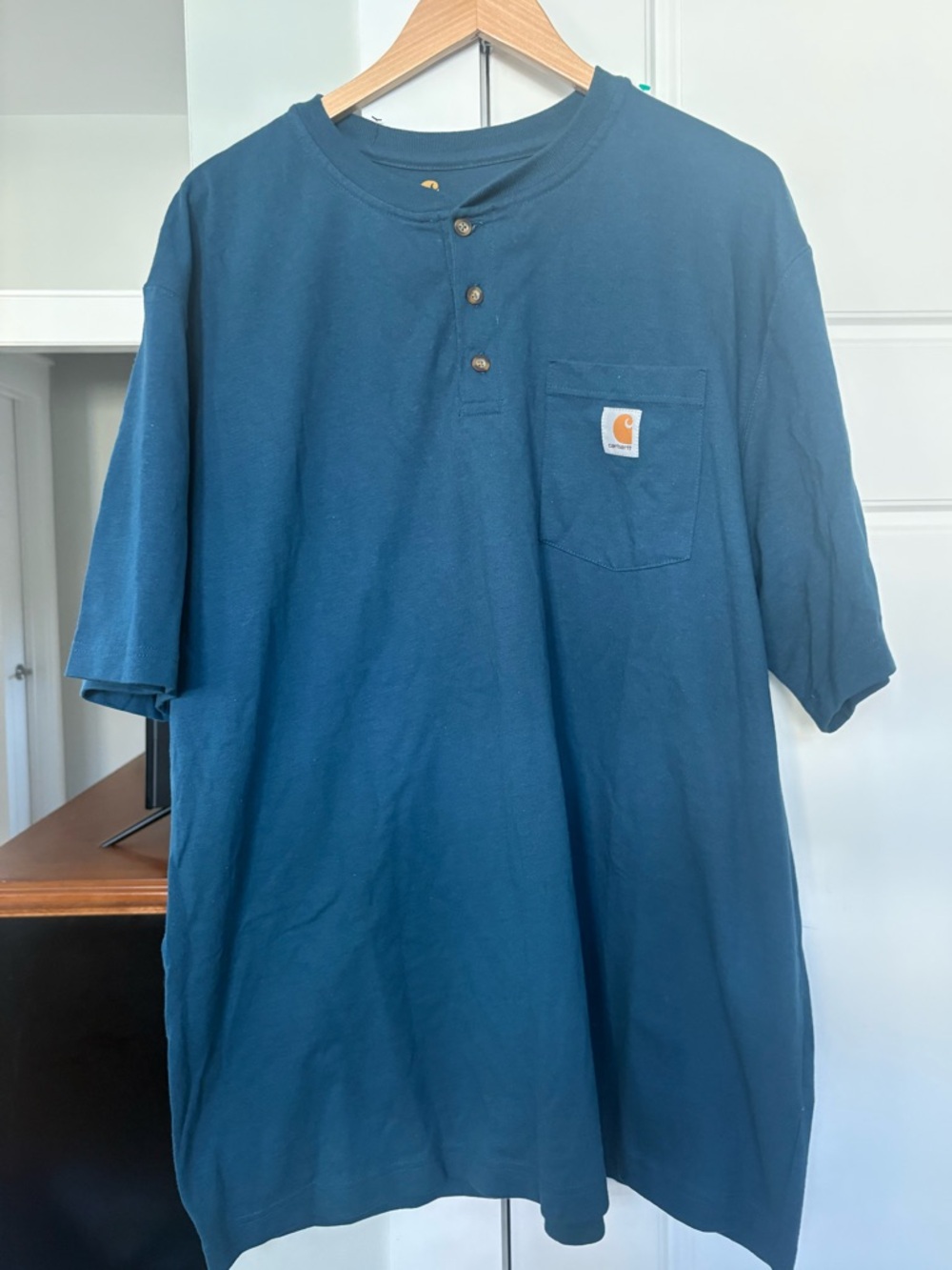 Carhartt Men's Deep Teal Short-Sleeve Henley with Pocket